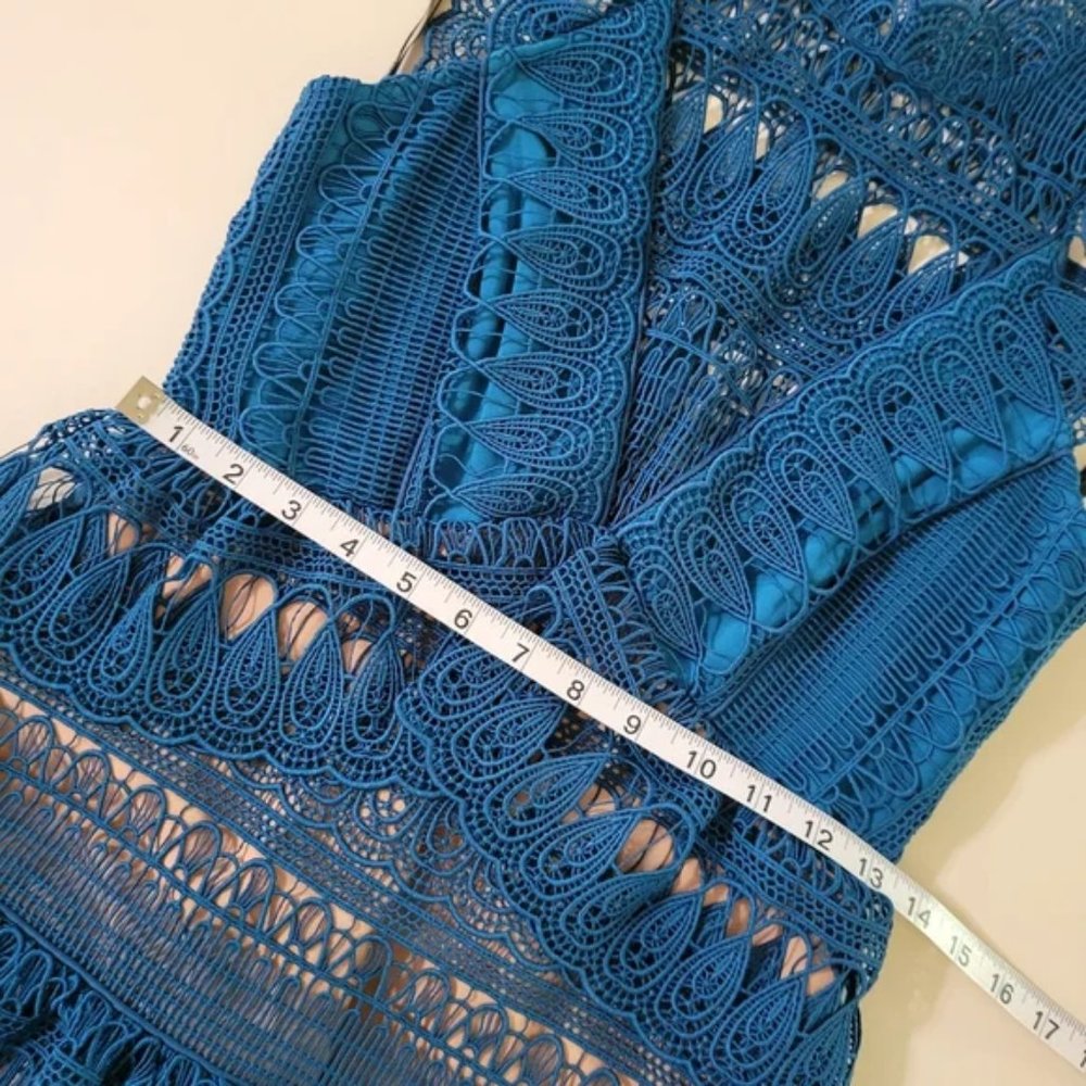 Self-Portrait Tiered Lace Mini-Dress in Teal - Picture 5 of 12